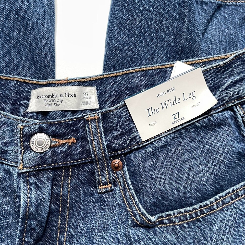 Abercrombie High Rise Wide Leg Jeans Medium Dark Size 27 NEW NWT - Picture 5 of 10